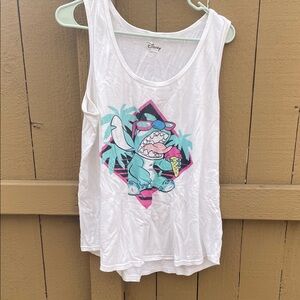 Disney White Tank Top with Aqua Stitch and Pink Ice Cream Graphic